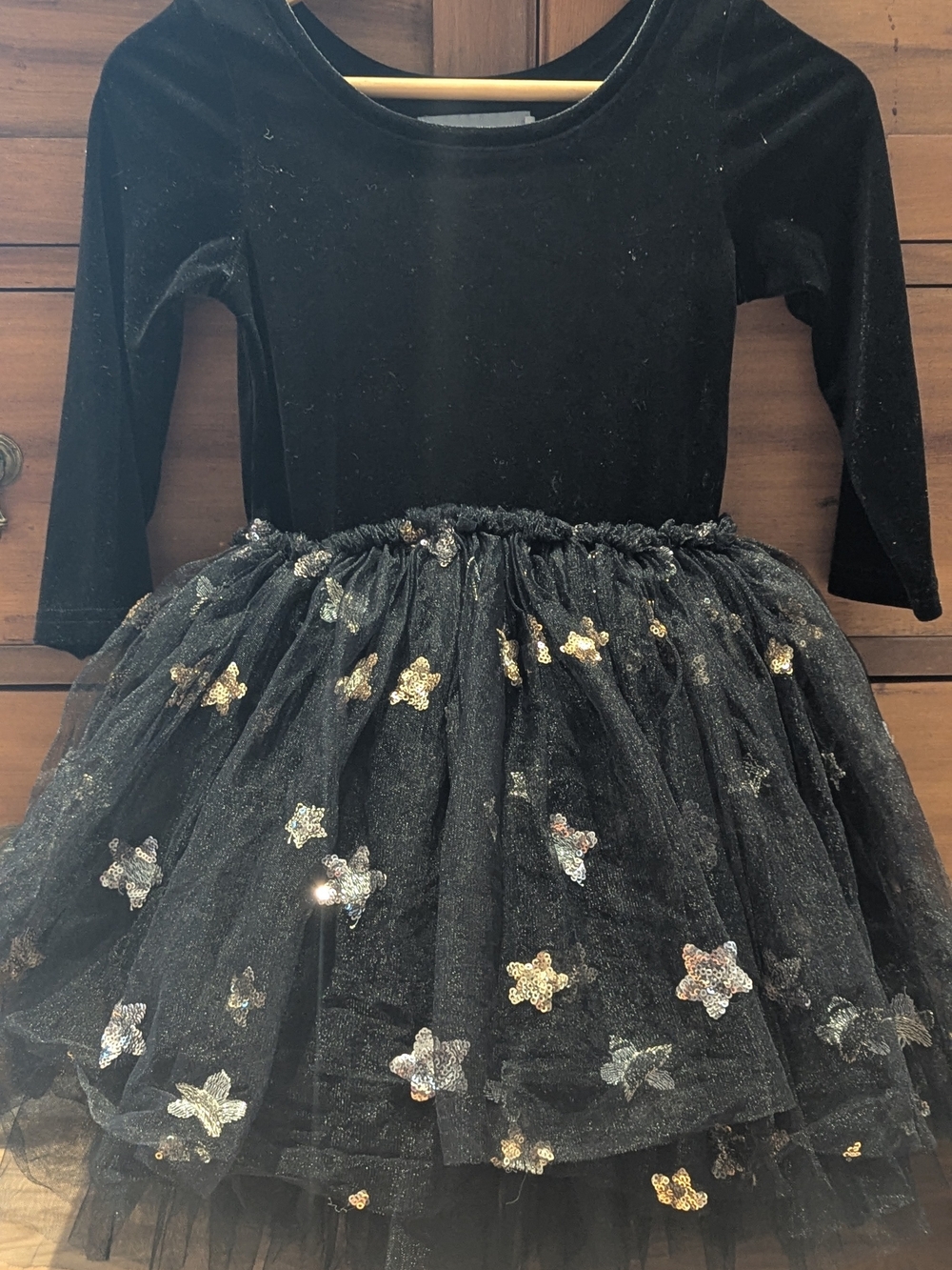 Girls Black Velvet Tutu Dress with Gold Sequin Stars